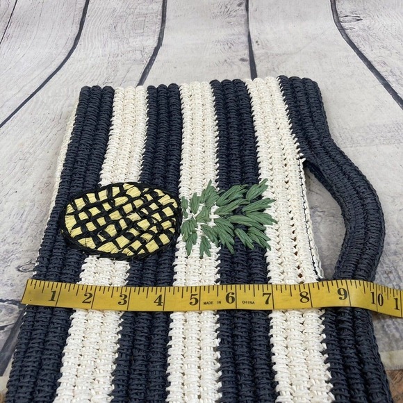 Talbots Clutch Handbag Paper Straw Striped Blue White Pineapple Print‎ Medium - Picture 10 of 10
